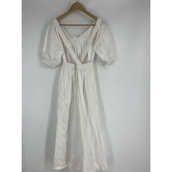 Free People Dress Size XS Womens White Midi Maxi Open Back Puff Sleeve Romantic - Picture 5 of 11